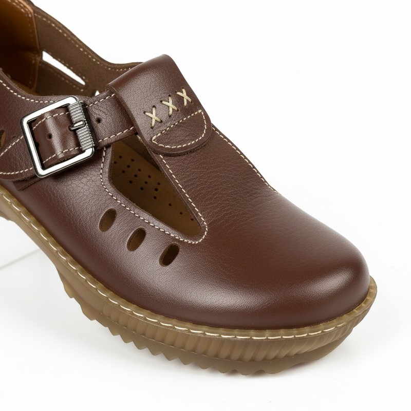 شوز حريمي جلد طبيعي لون بني بفرش جلد طبيعي ونعل كريب طبي طري مزود بخياطة لمتانة أكبر